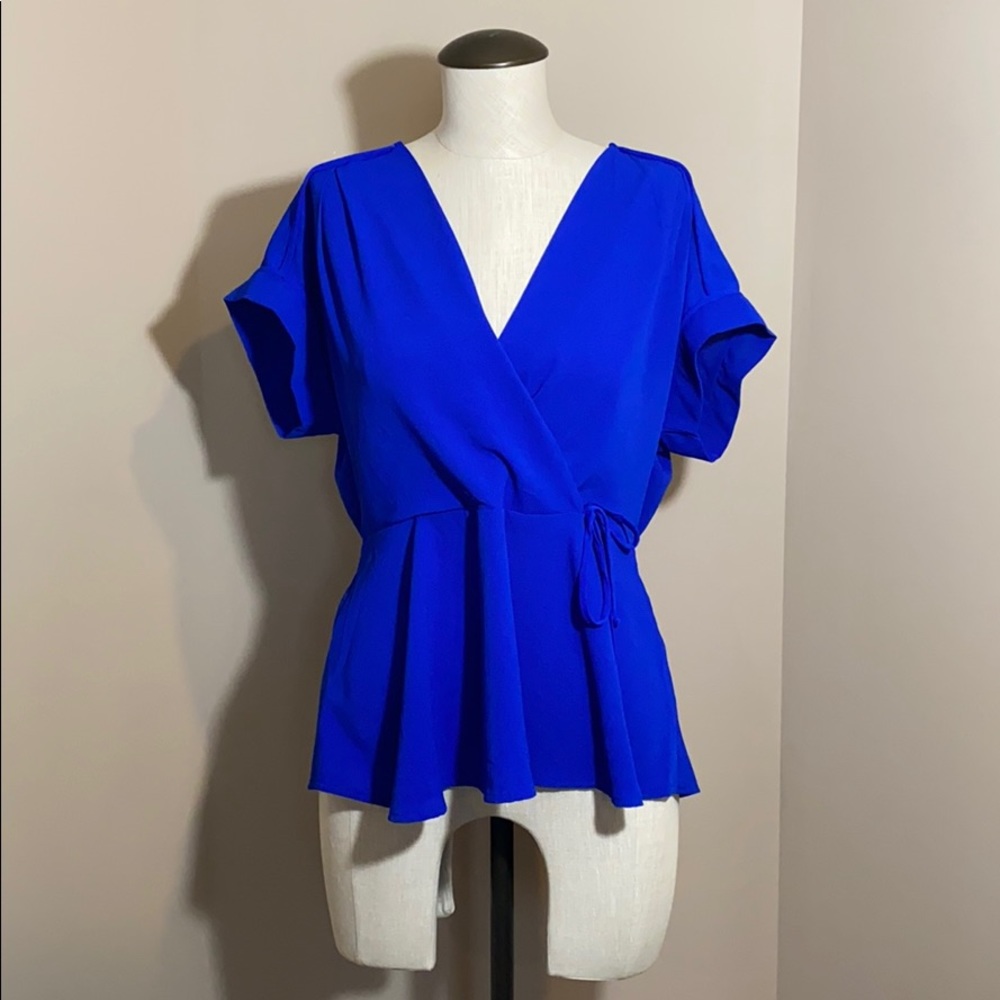 Royal blue V neck blouse